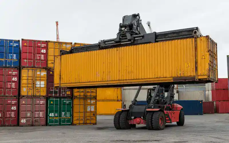 forklift carrying container as a inter warehouse transfer